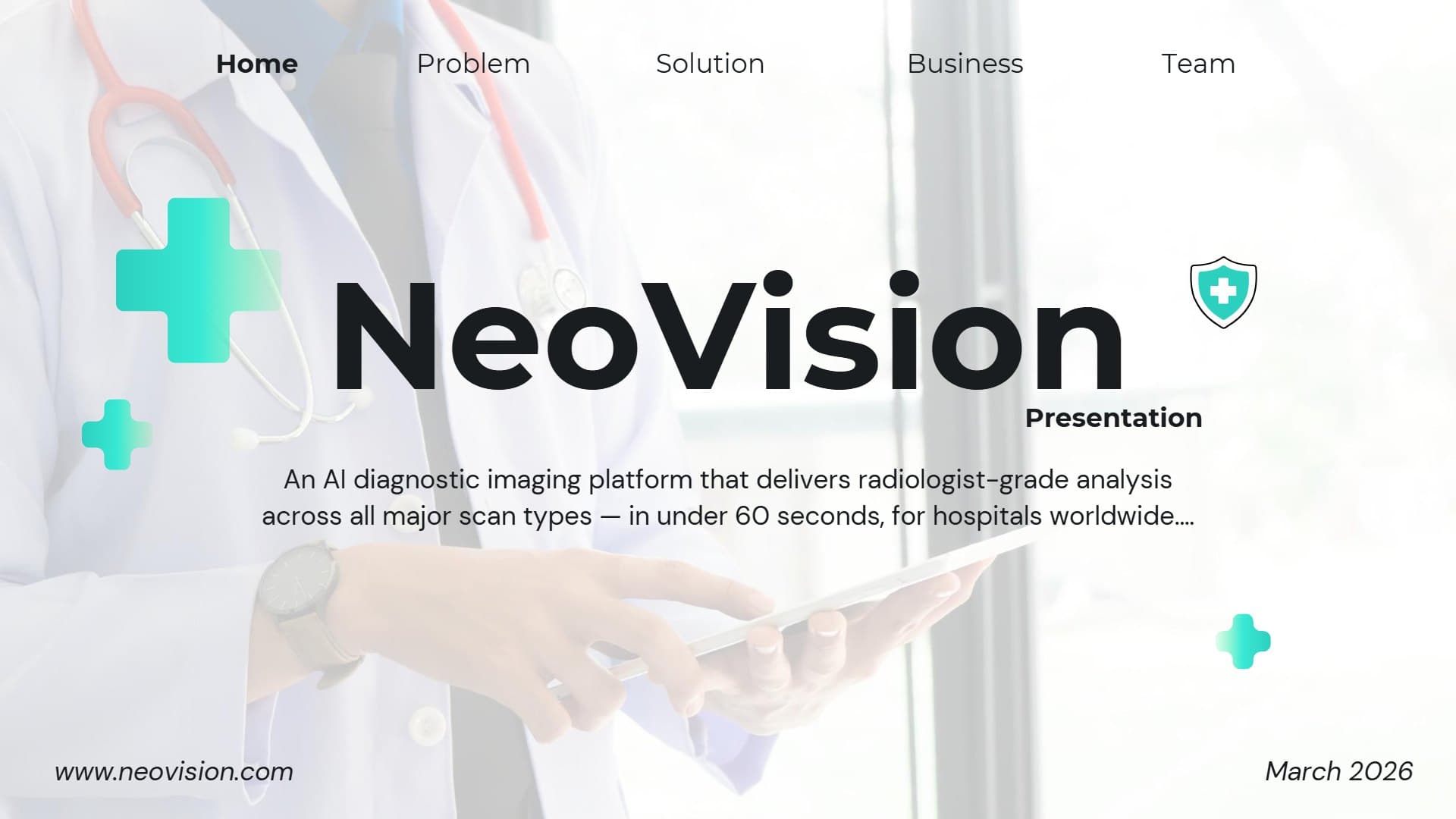 Neovision - AI Healthcare Startup Pitch Deck slide 1